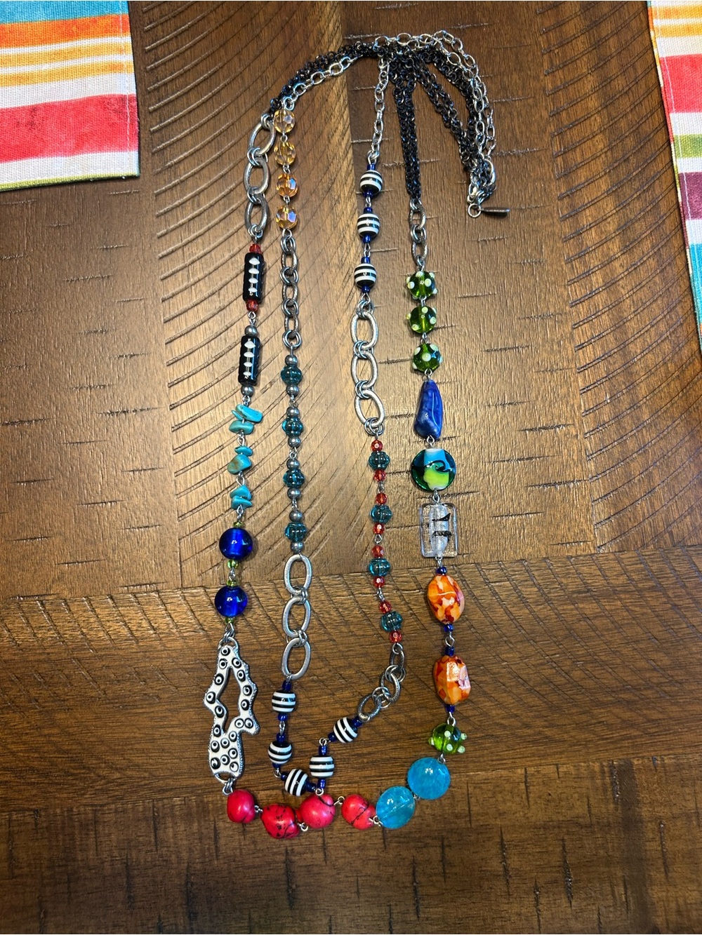 Treska Multi-Color Beaded Layered Necklace – Blue, Red, Green, Orange